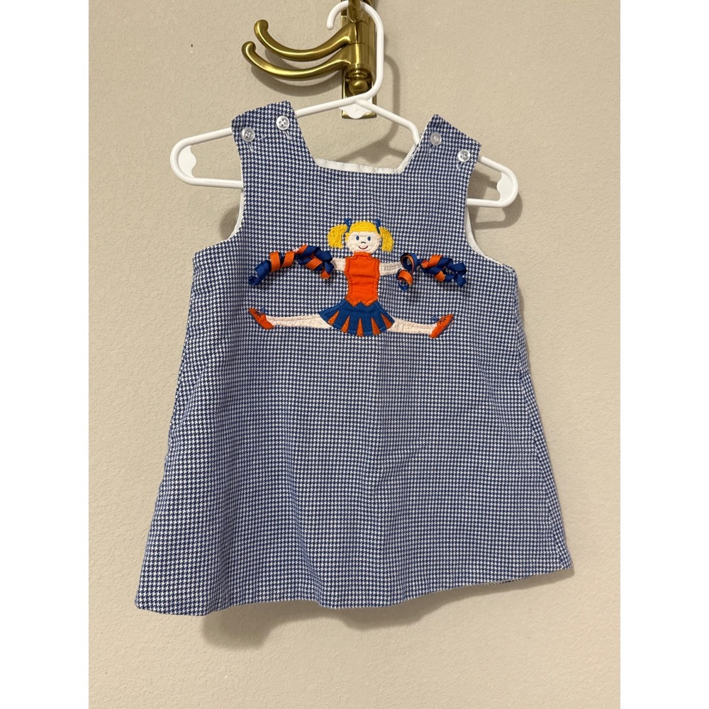 The Bailey Boys Jumper Dress Baby Girl 18M Blue Houndstooth Cheerleader Applique